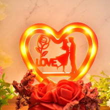 Romantic Heart-Shaped Love Couple Decorative Showpiece with Rose Base (1 Pc)