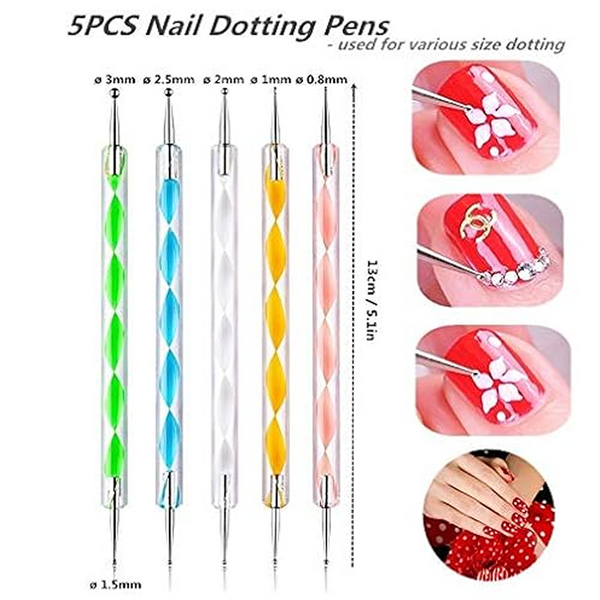 Nail Art Point Pen and Set Used by Women's for Their Fashion Purposes (Pack of 5Pcs)