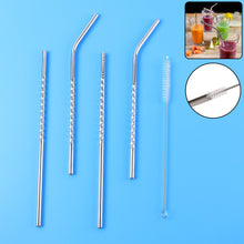 Set of 4 Stainless Steel Straws & Brush (2 Straight straws, 2 Bent straws, 1 Brush)